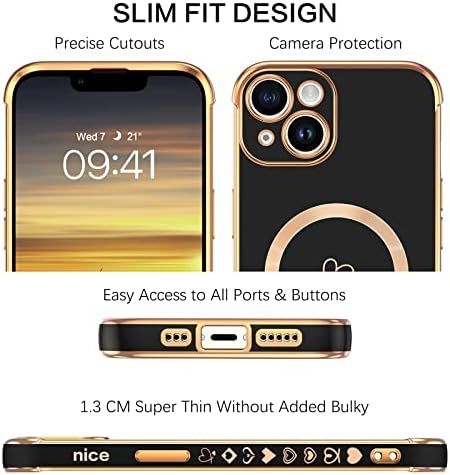 Bentoben iPhone 14 futrola, futrola za telefon iPhone 14 [Kompatibilno s magsafe] tanki tanki luksuzni zlatni dizajn srca zaštita od