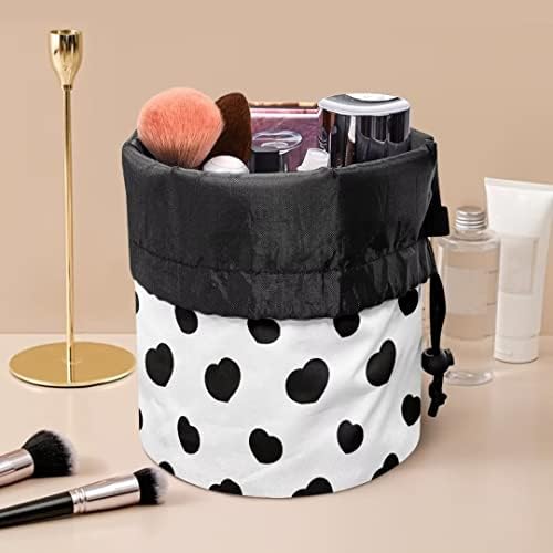 Pzuqiu crna ljubav velika putnička šminka torba s unutarnjim džepovima prijenosnog minimalističkog stila kozmetičke torbe toaletna
