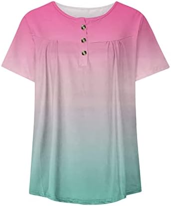 Gradient Print retro košulja s kratkim rukavima za žene za žene V gumba na vratu naborane bluze ljetne cvjetne vrhove