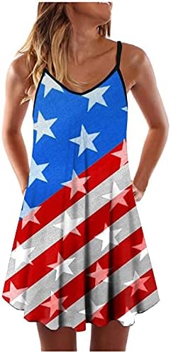 Balakie žene 4. srpnja Majice za rukavice za rukavice od američke zastave haljina Ljetna ležerna haljina na plaži s džepovima