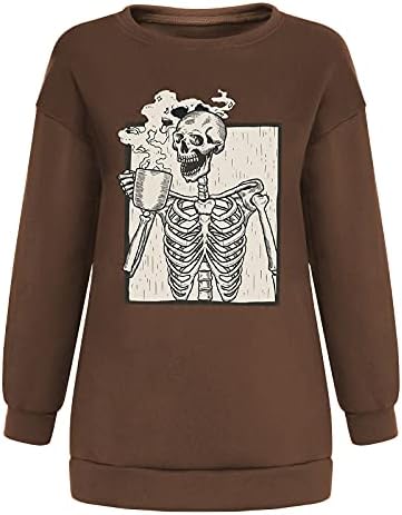 Meladyan Halloween lubanja grafički tisak fleece Prevelike dukserice Crewneck Dugi rukav kap za pulover ramena