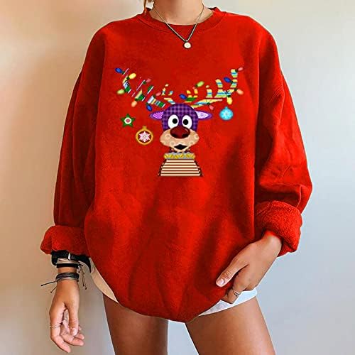 Božićna dukserica za žene ružno predimenzioniran božićni tiskar s tiskanim puloverom ležerne košulje dugih rukava