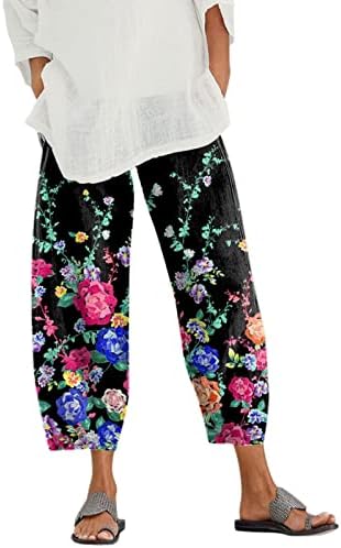 Pamučne posteljine obrezane hlače za žene za žene Ljetne carine Capri hlače s džepovima labave fit Boho udobne hlače na plaži