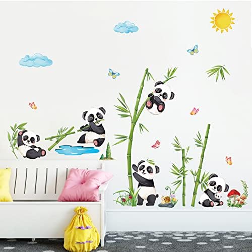 Panda i medvjed naljepnica s bambusovim zidnim naljepnicama zeleno lišće cvijet životinja Zidne naljepnice dječja soba za djevojčice