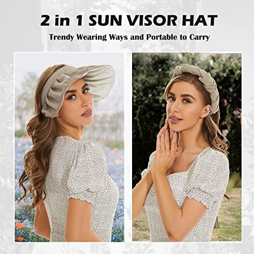 Ženski šešir za sunčanje, šešir za plažu širokog oboda, ljetni šešir za zaštitu od sunca za zaštitu od UV zraka, 2 u 1, suncobran,
