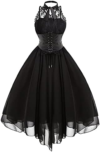 Ženske gotičke čipke halter haljine za žensku haljinu bez rukava bez rukava Halloween vintage haljine Steampunk hipi haljina