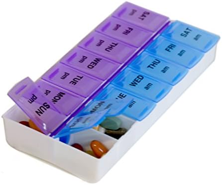 Kutija za organizatore tableta s 14 odjeljaka, ostaci lijekova s zatvaračima / 7-dnevni jutarnji / večernji režim za tablete, vitamine.