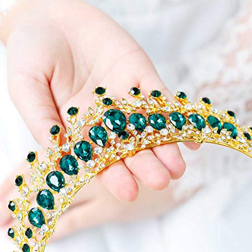 Jalis Green Kristalna kruna i tijara vjenčane krune za mladenku rhinestones trake za glavu za izbor zlatne vjenčane haljine za princezu