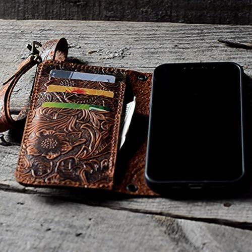 14 6.1 ručno izrađena torbica za novčanik od prave istrošene kože s preklopnim poklopcem i narukvicom u smeđoj boji