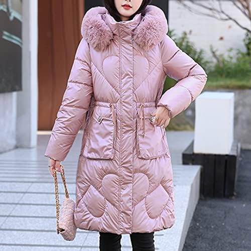 Zimska topla jakna s krznenom kapuljačom, ženska prekrivena dugih rukava dolje jakne kaputa Čvrsta boja kaputa
