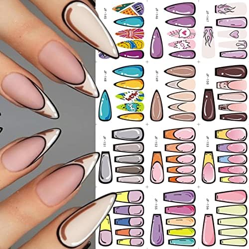 12pcs šarene francuske naljepnice za nokte strip naljepnice za nokte za nokte crtane naljepnice za nokte francuske manikure vrhovi