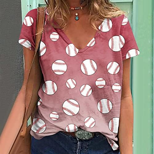 Ženske majice za tisak za bejzbol s V-izrezom labave ležerne majice s kratkim rukavima Bluza Slatki vrhovi za dame 2023 Ljetni trendov