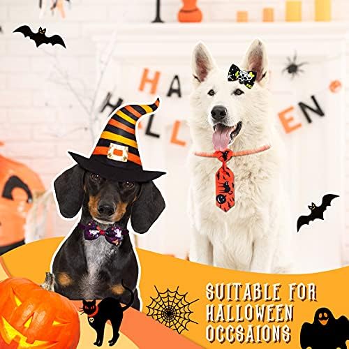 34 komada Halloween pseće kravate za ovratnik set uključuje 22 pseće luke za kosu s gumenim trakama, 6 psećih kravata, 6 psećih kuglana