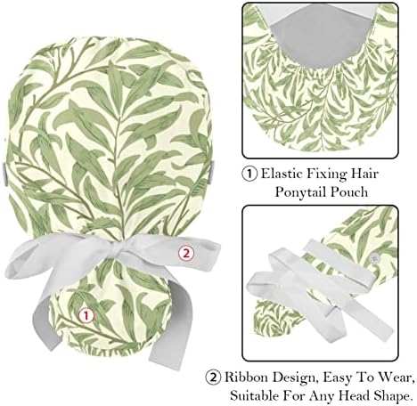 Radna kapa s gumbima znoj vrpce kravata straga Bouffant šeširi, vintage biljka zeleni cvijet