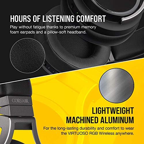 Corsair Virtuoso RGB bežične igračke slušalice - visoka vjernost 7.1 Surround Sound - Memorijska pjena za uši - 20 -satni trajanje