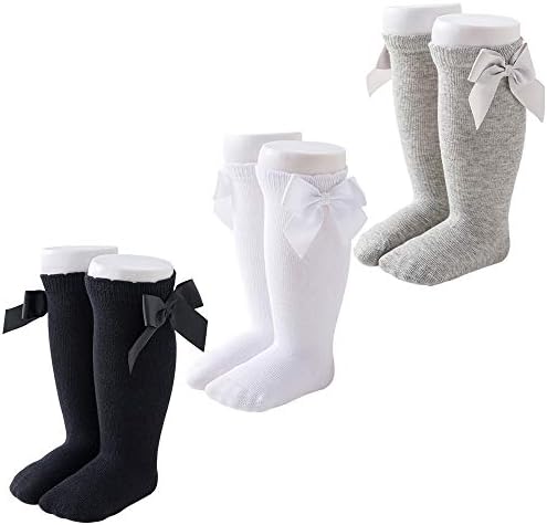 COSYWAY GIRLS KOLE Visoke čarape s lukom, 3 i 6 pakiranja za dojenčad, mališani i predškolski