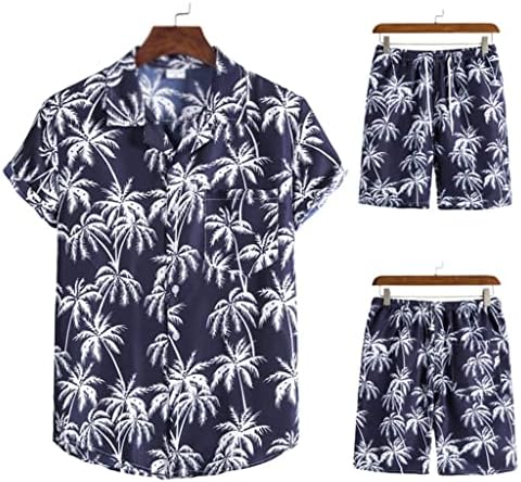 n/ljetna muška havajska košulja postavljena kratki rukavi tiskani ležerni gumb dolje košulja kratke hlače 2 komada odmor odijela