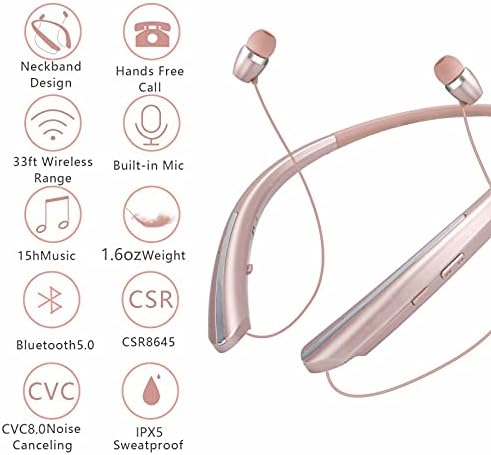 Bluetooth slušalice, bežične slušalice za vrat uvlačene sa znojnim stereo ušima pozivaju slušalice za upozorenje vibrira