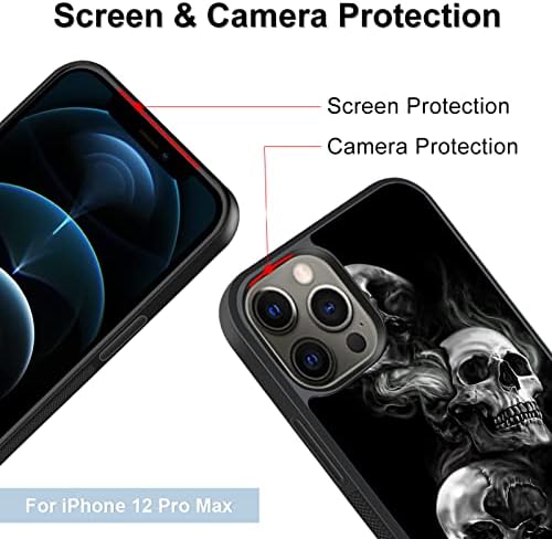 Kućište telefona kompatibilno s iPhoneom 12 Pro Max lubanje crni okvir otporan na udarce i vitka guma TPU materijal s UNIQE dizajnom