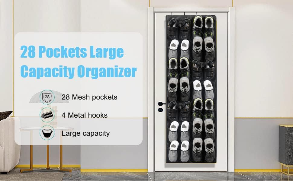 28 velikih džepova iznad organizatora cipela na vratima, viseći stalak za cipele na vratima s mrežastim džepovima od 65 do 23 inča