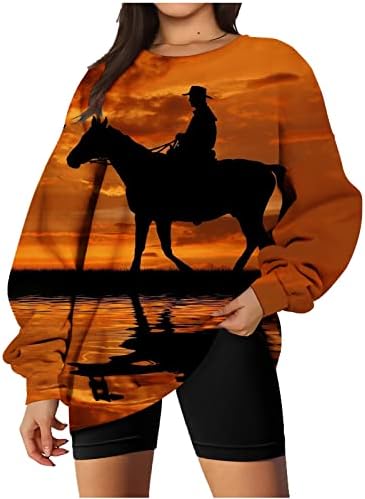 Predimenzionirana raglan košulja Žene trendovske majice za tisak konja casual labava kapka na ramenu gornji dio majice dugih rukava