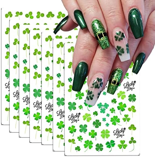 8 listova St. Patrick's Day Naljepnice za nokte Spring naljepnice Green Shamrock 3D samo-zaljepljive naljepnice za nokte Slatki dizajni