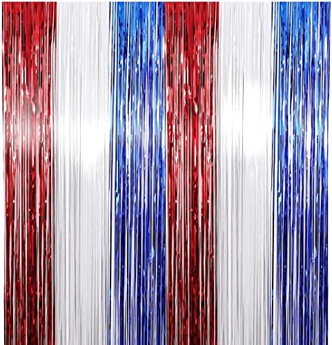 2pcs crveno bijelo plavo -limenu foliju rubne zavjese vijenac za neovisnost dana zabava foto kabina rekvizit pozadina vrata ukrasi