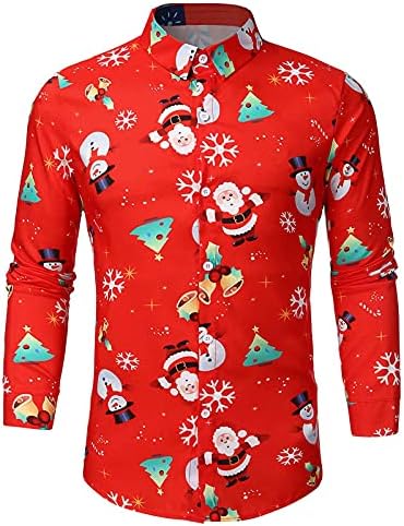 XXBR Božićne košulje za muške, gumb dugih rukava Down Xmas Reindeer Tree Snowman Print Business Business Casual Majice plaža Tropical
