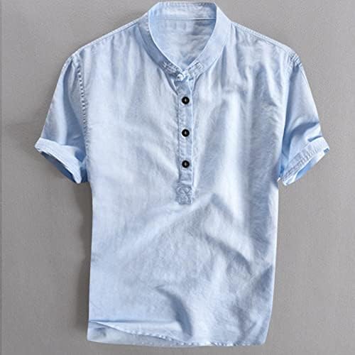 HDDK pamučne posteljine Henley majice za muške kratke rukave Ljetne plaže na plaži Lagana gumba bez ovratnika vitka košulja