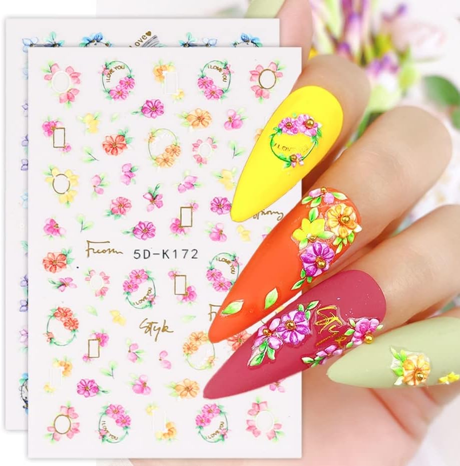 5d utisnuta naljepnica za nokte cvijet slatki list ljubičasto žuto cvjetno pedal dizajn vijenaca x-mas dekal manikura ukras noktiju