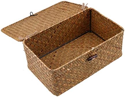 Košarica za košaricu za skladištenje s poklopcem, ručno tkane ručne trave za skladištenje morske trave radna površina Sundrus Sundries
