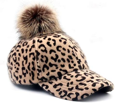 Yekeyi bejzbol kapica pompom šeširi Podesivi leopard print pamučni šešir topli pleteni lubanja kapica za odrasle dijete