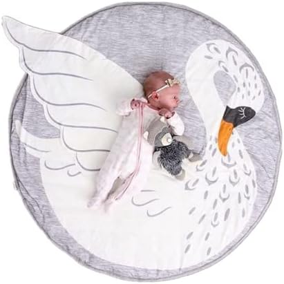 Yamfurga pamučni okrugli crtić Swan Kid's prostirka, prostirka za igranje za bebe, prostirka za puzanje, deka za igranje, prostirka