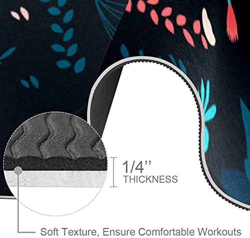 Debela Protuklizna prostirka za jogu i fitness 1/4 sa slatkim cvjetnim uzorkom u crnoj boji za pilates jogu i podnu kondiciju