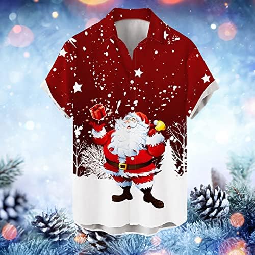 XXBR Božićne košulje za muške, smiješni 3d Xmas Djed Mraz Tiskani vrhovi gumb kratkih rukava Down Home Party Casual Majica Dan zahvalnosti
