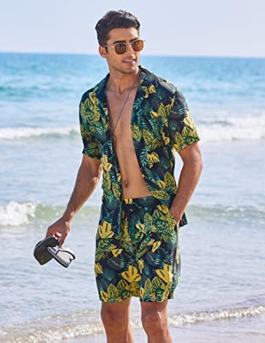 Coofandy muška havajska košulja i kratki set cvijet 2 komada plaže s kašicama