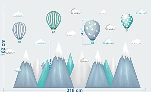 Dječja zidna naljepnica Mountain Mountains samoljepljive baloni s vrućim zrakom Dječaci Djevojčice Oblake naljepnice za bebe na zidu,