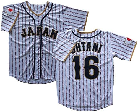 Throwback Ohtani 16 Japan Baseball Jersey White & Red Stripe, košulja za vježbanje hip hop-a, prilagođena imena S-5xl
