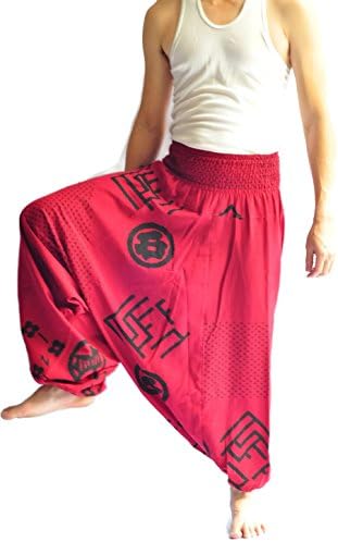 Baggy joga hippie boho aladdin alibaba harem hlače jedne veličine ručno izrađene crvene boje