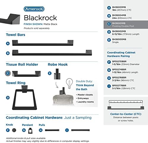 Amerock BH36001MB | Matte crni okretni držač dvostrukog toaletnog papira | 9-5/16 in. Držač toaletnog tkiva | BlackRock | Držač za