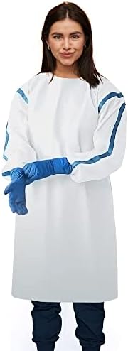 AMZ medicinske opskrbe za jednokratnu izolacijsku haljinu. Pakiranje od 5 bijelih odraslih haljina 3x. 35 GSM SMS Medicinske haljine