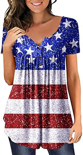 Majice za žene u donjem rublju, ljetna ženska modna majica s printom Dana neovisnosti, kratki rukav na kopčanje, široki kroj, kratki