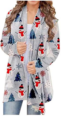 Ženski božićni snjegović Otvoreni prednji dugi rukavi labavi protočni hem kardigan kaput kardigan jesenski džemper