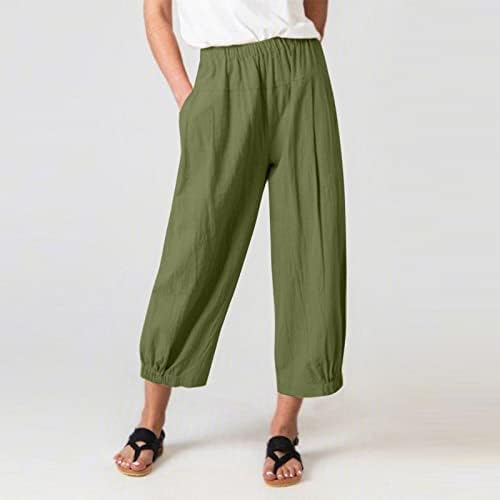Ženske hlače ljeto povremene pamučne lanene hlače Čvrsta labava jednostavnih džepnih hlača Visoki struk Joggers hlače