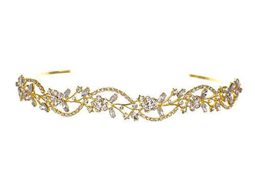 Ženski cvijet rhinestones Kristalna traka za glavu vjenčana tijara-Prozirni kristal pozlaćen 91180