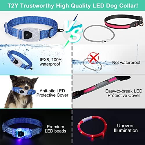 T2Y Dog ovvratnici, 3-u-1 LED punjivi dovratnik za pse, vodootporni ovratnik za pse i osnovni ovratnik s brzim oslobađanjem, pogodan