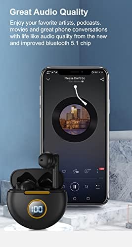 Acuvar In-Ear Wireless Bluetooth 5.1 Slušalice, uši IPX7 vodootporni s mikrofonom koji se može punjivati ​​USB C futrolom s okruglim