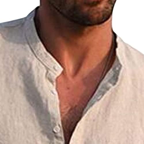 Muška gumba V-izreza majica na plaži ležerna pamučna lanena džep kratki rukavi ljetni hippie obični tee vrh
