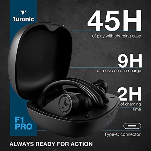 Turonic F1 Pro - True bežični uši - 45h igranja, futrola za punjenje, mikrofona, IPX7 vodootporna Bluetooth slušalica s mikrofonom