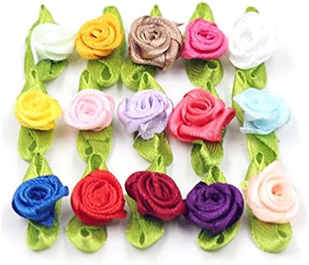 U-M Pulabo 100pcs Mini satenska vrpca Cvjetna ruža List vjenčanja Dekor Applikvi šivanje DIY glavna boja: Miješajte kartu u boji izrada